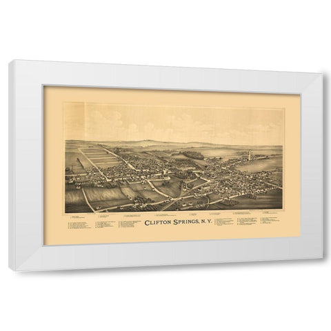 Clifton Springs New York - Burleigh 1892  White Modern Wood Framed Art Print by Burleigh