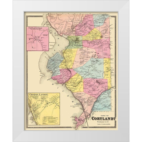 Cortlandt New York Landowner - Beers 1868 White Modern Wood Framed Art Print by Beers