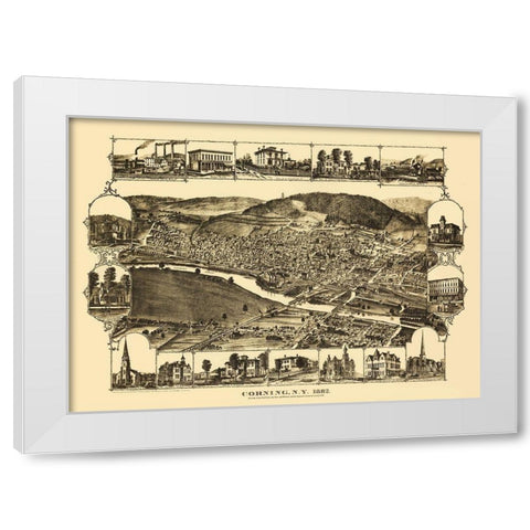 Corning New York - Corbin 1882 White Modern Wood Framed Art Print by Corbin