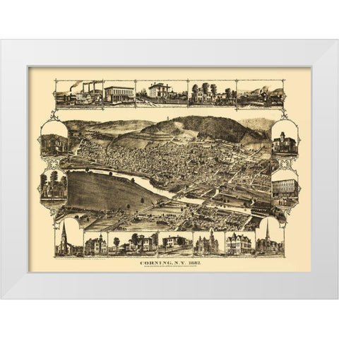 Corning New York - Corbin 1882 White Modern Wood Framed Art Print by Corbin