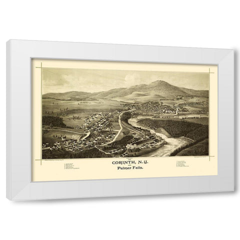 Corinth Palmer Falls New York - Burleigh 1888  White Modern Wood Framed Art Print by Burleigh