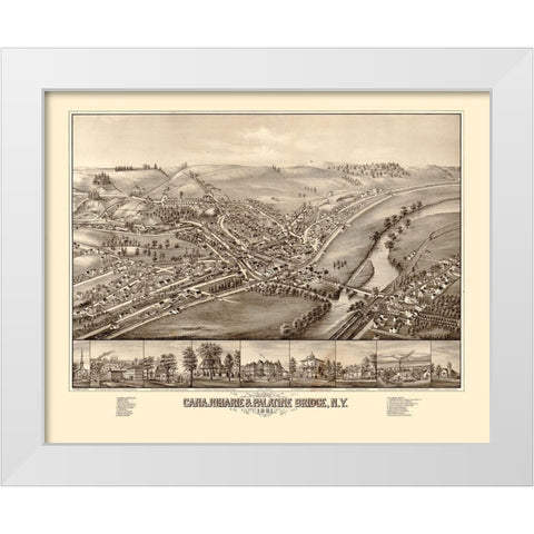 Canajoharie Palatine Bridge New York -1881 White Modern Wood Framed Art Print by Unknown