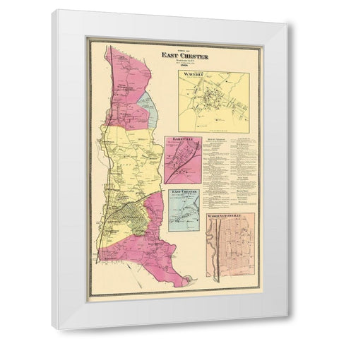 East Chester New York Landowner - Beers 1868 White Modern Wood Framed Art Print by Beers