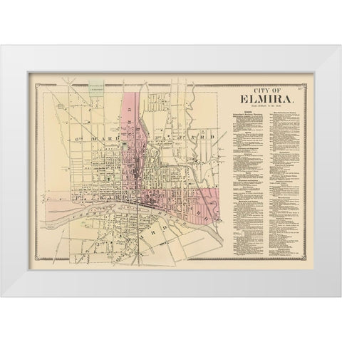 Elmira New York - Beers 1869 White Modern Wood Framed Art Print by Beers