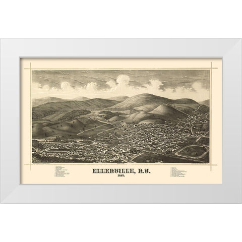 Ellenville New York - Burleigh 1887  White Modern Wood Framed Art Print by Burleigh