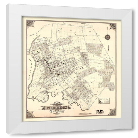 Flushing New York - Roullier 1894  White Modern Wood Framed Art Print by Roullier
