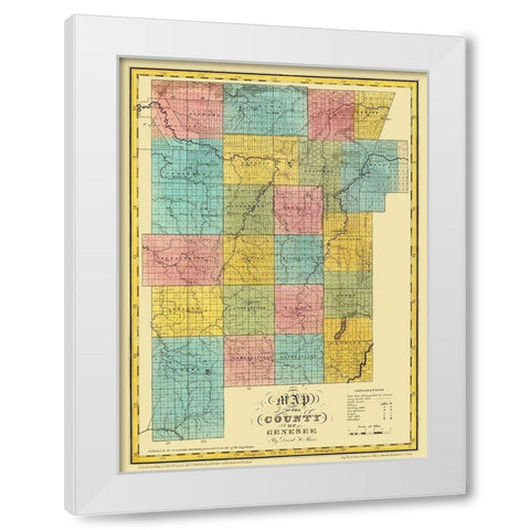 Genesee New York Landowner - Burr 1829 White Modern Wood Framed Art Print by Burr