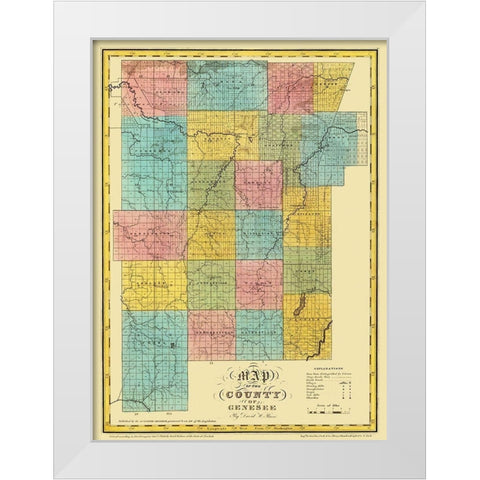 Genesee New York Landowner - Burr 1829 White Modern Wood Framed Art Print by Burr