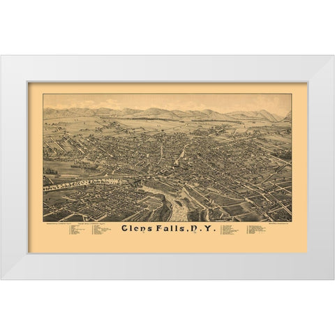 Glens Falls New York - Burleigh 1884  White Modern Wood Framed Art Print by Burleigh