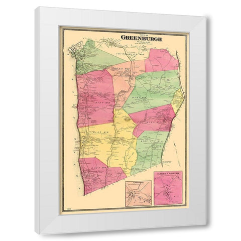 Greenburgh New York - Beers 1868 White Modern Wood Framed Art Print by Beers