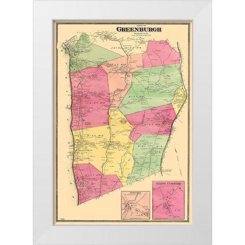 Greenburgh New York - Beers 1868 White Modern Wood Framed Art Print by Beers