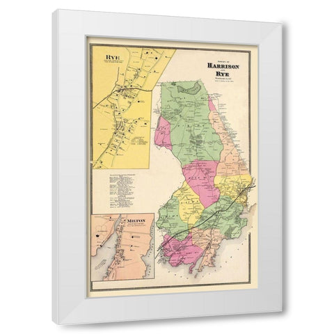 Harrison, Rye New York Landowner - Beers 1868 White Modern Wood Framed Art Print by Beers
