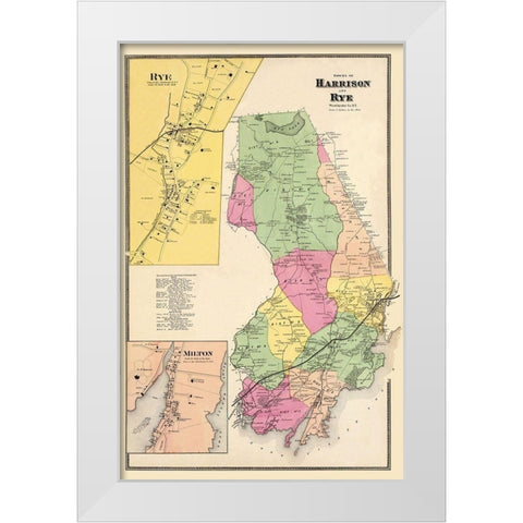 Harrison, Rye New York Landowner - Beers 1868 White Modern Wood Framed Art Print by Beers