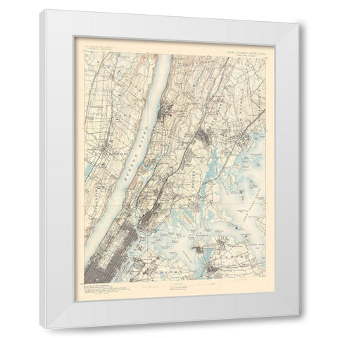 Harlem New York New Jersey Sheet - USGS 1891 White Modern Wood Framed Art Print by USGS