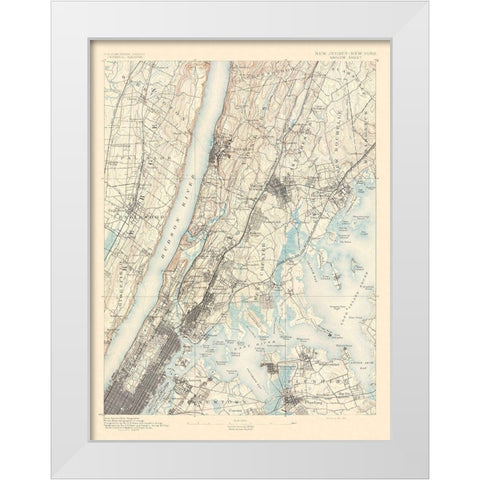 Harlem New York New Jersey Sheet - USGS 1891 White Modern Wood Framed Art Print by USGS