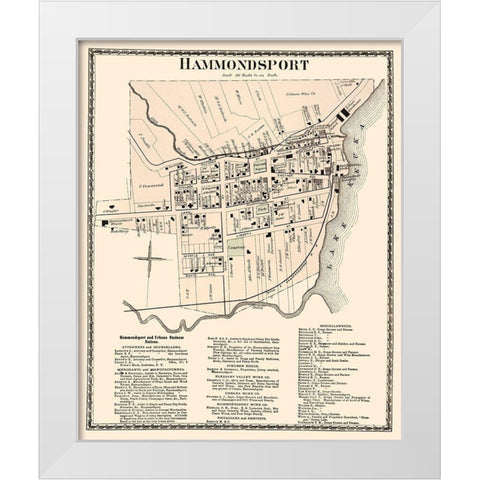 Hammondsport New York Landowner - Beers 1873 White Modern Wood Framed Art Print by Beers