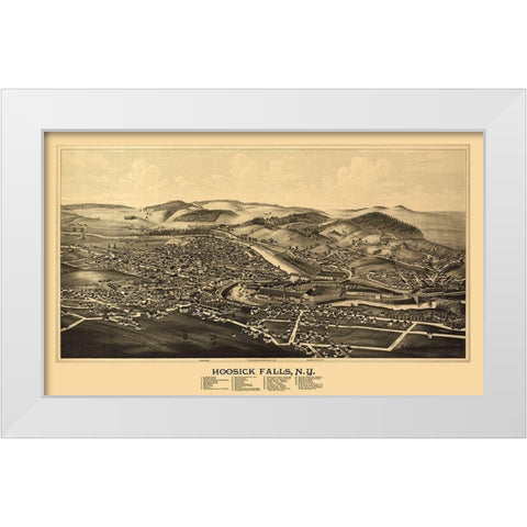 Hoosick Falls New York - Burleigh 1889  White Modern Wood Framed Art Print by Burleigh