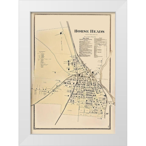 Horse Heads New York Landowner - Beers 1869 White Modern Wood Framed Art Print by Beers