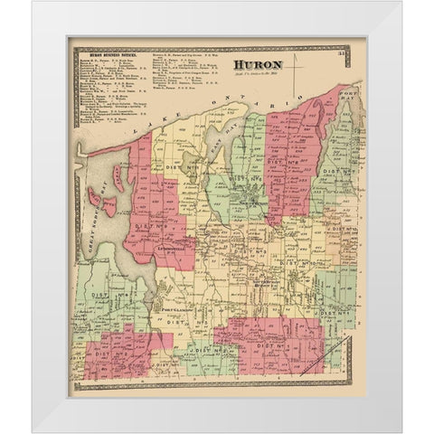Huron New York Landowner - Beers 1874 White Modern Wood Framed Art Print by Beers