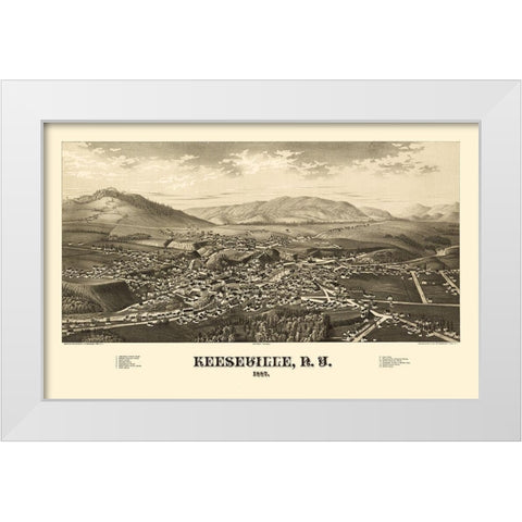 Keeseville New York - Burleigh 1887  White Modern Wood Framed Art Print by Burleigh