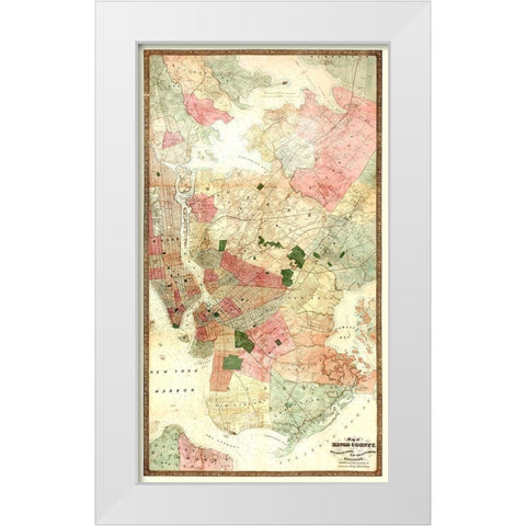 Kings New York Landowner - Dripps 1890 White Modern Wood Framed Art Print by Dripps