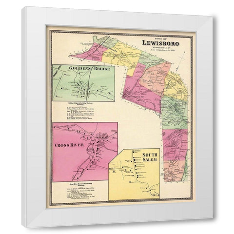 Lewisboro New York Landowner - Beers 1868 White Modern Wood Framed Art Print by Beers