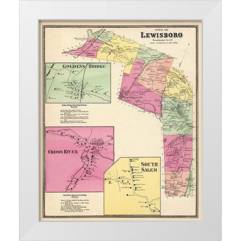 Lewisboro New York Landowner - Beers 1868 White Modern Wood Framed Art Print by Beers