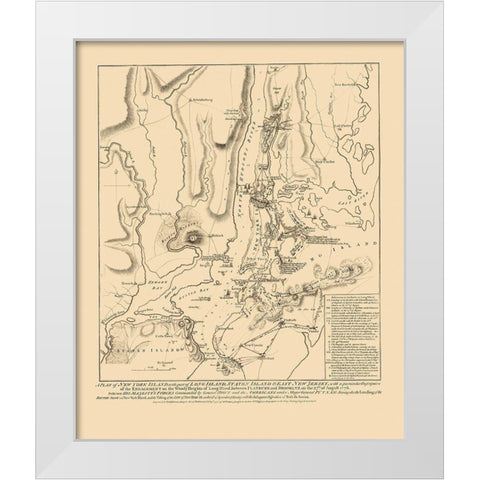 Battle of Long Island - Faden 1776 White Modern Wood Framed Art Print by Faden