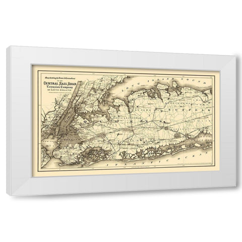 Central Railroad Extension of Long Island 1873 White Modern Wood Framed Art Print by Colton