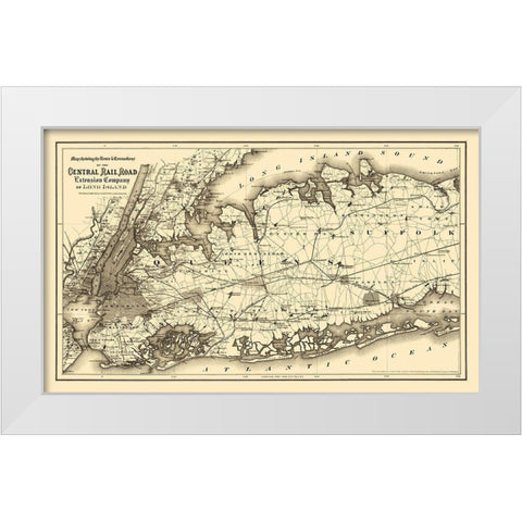Central Railroad Extension of Long Island 1873 White Modern Wood Framed Art Print by Colton