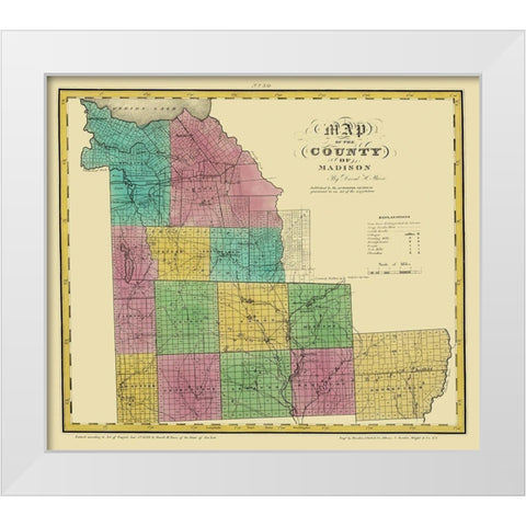 Madison New York Landowner - Burr 1829 White Modern Wood Framed Art Print by Burr