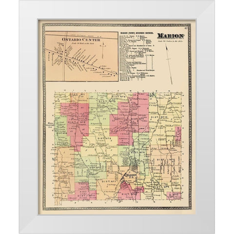 Marion New York Landowner - Beers 1874 White Modern Wood Framed Art Print by Beers