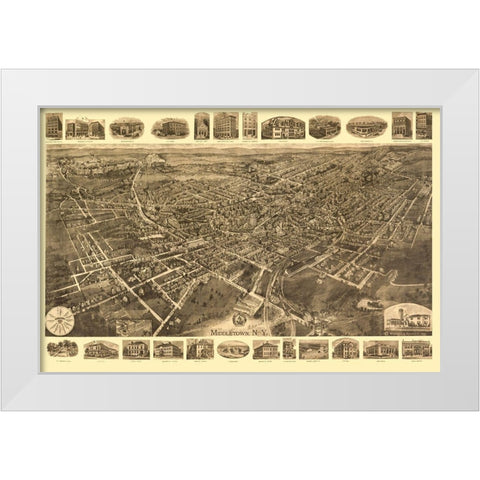 Middletown New York - Fowler 1921  White Modern Wood Framed Art Print by Fowler