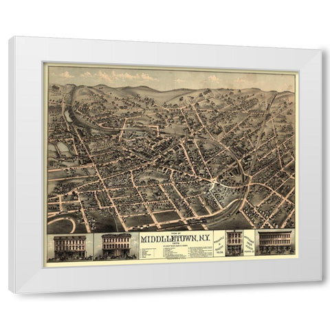 Middletown New York - Rogers 1874  White Modern Wood Framed Art Print by Rogers