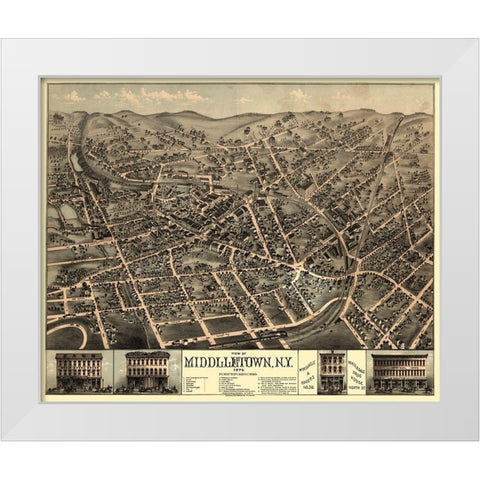 Middletown New York - Rogers 1874  White Modern Wood Framed Art Print by Rogers