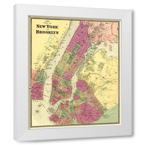 New York, Brooklyn New York - Beers 1868 White Modern Wood Framed Art Print by Beers