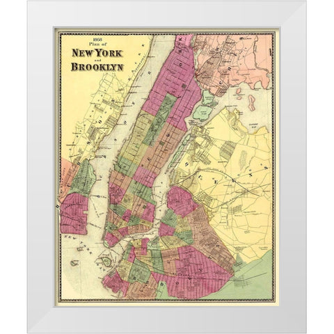 New York, Brooklyn New York - Beers 1868 White Modern Wood Framed Art Print by Beers