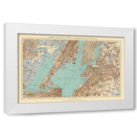 Jersey City, Hoboken, New York Bay New Jersey White Modern Wood Framed Art Print by Bien