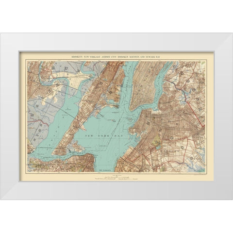 Jersey City, Hoboken, New York Bay New Jersey White Modern Wood Framed Art Print by Bien