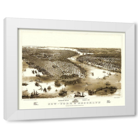 New York Brooklyn New York - Guerber 1851 White Modern Wood Framed Art Print by Guerber