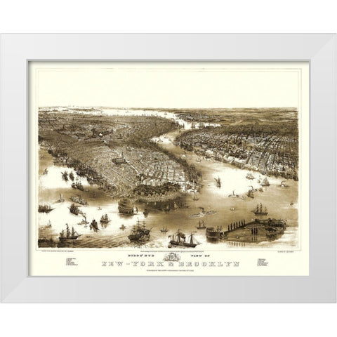 New York Brooklyn New York - Guerber 1851 White Modern Wood Framed Art Print by Guerber
