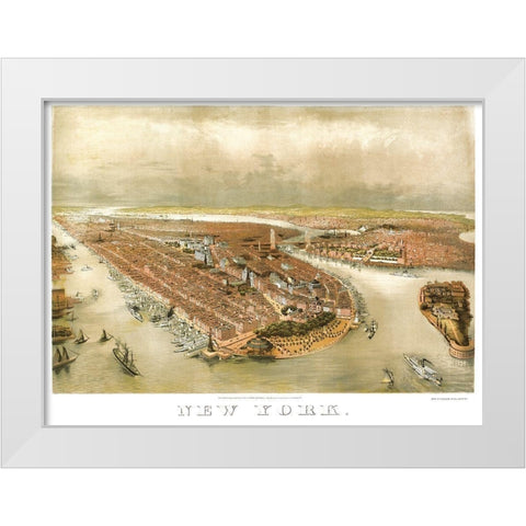 New York New York - Currier 1874 White Modern Wood Framed Art Print by Currier
