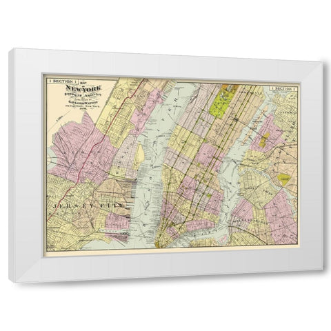 Brooklyn, Jersey City New York - Watson 1891 White Modern Wood Framed Art Print by Watson