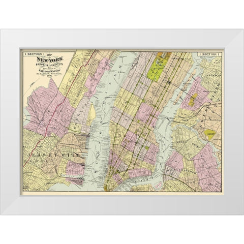 Brooklyn, Jersey City New York - Watson 1891 White Modern Wood Framed Art Print by Watson