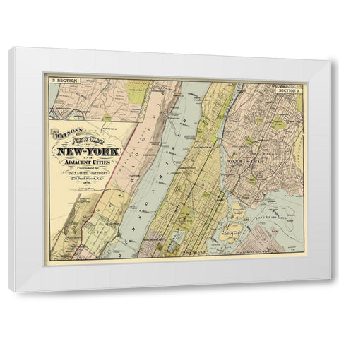 New York, Adjacent Cities New York - Watson 1891 White Modern Wood Framed Art Print by Watson