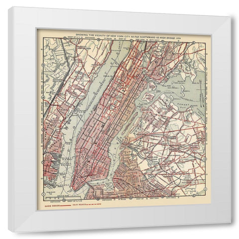 New York City Northward to High Bridge - 1894 White Modern Wood Framed Art Print by Unknown