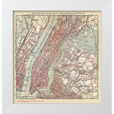 New York City Northward to High Bridge - 1894 White Modern Wood Framed Art Print by Unknown