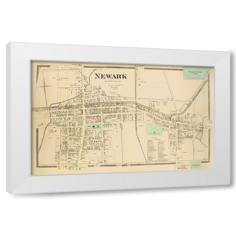 Newark City New York Landowner - Beers 1874 White Modern Wood Framed Art Print by Beers