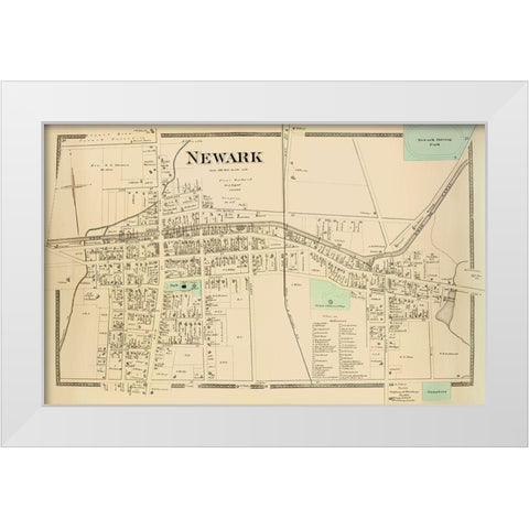 Newark City New York Landowner - Beers 1874 White Modern Wood Framed Art Print by Beers