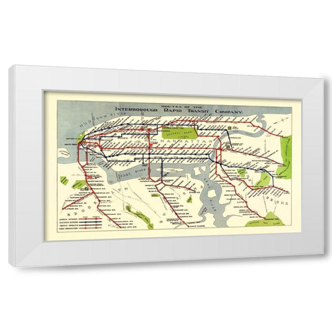 New York City IRT Routes - 1924 White Modern Wood Framed Art Print by Unknown